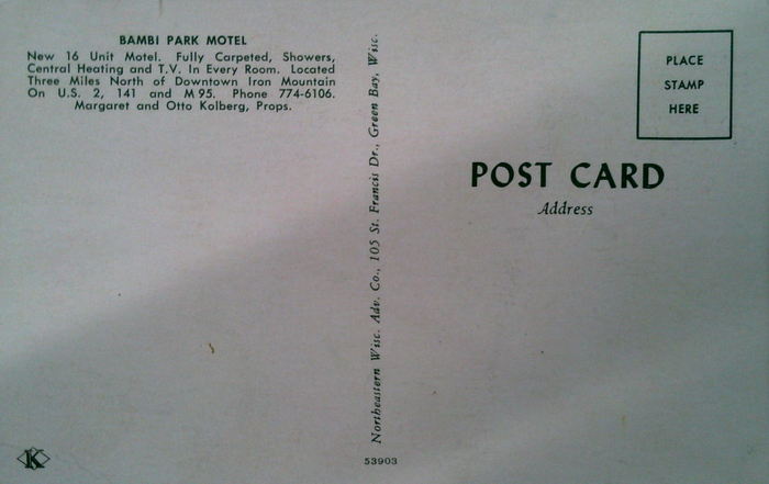 Woodlands Motel (Bambi Park Motel) - Old Post Card